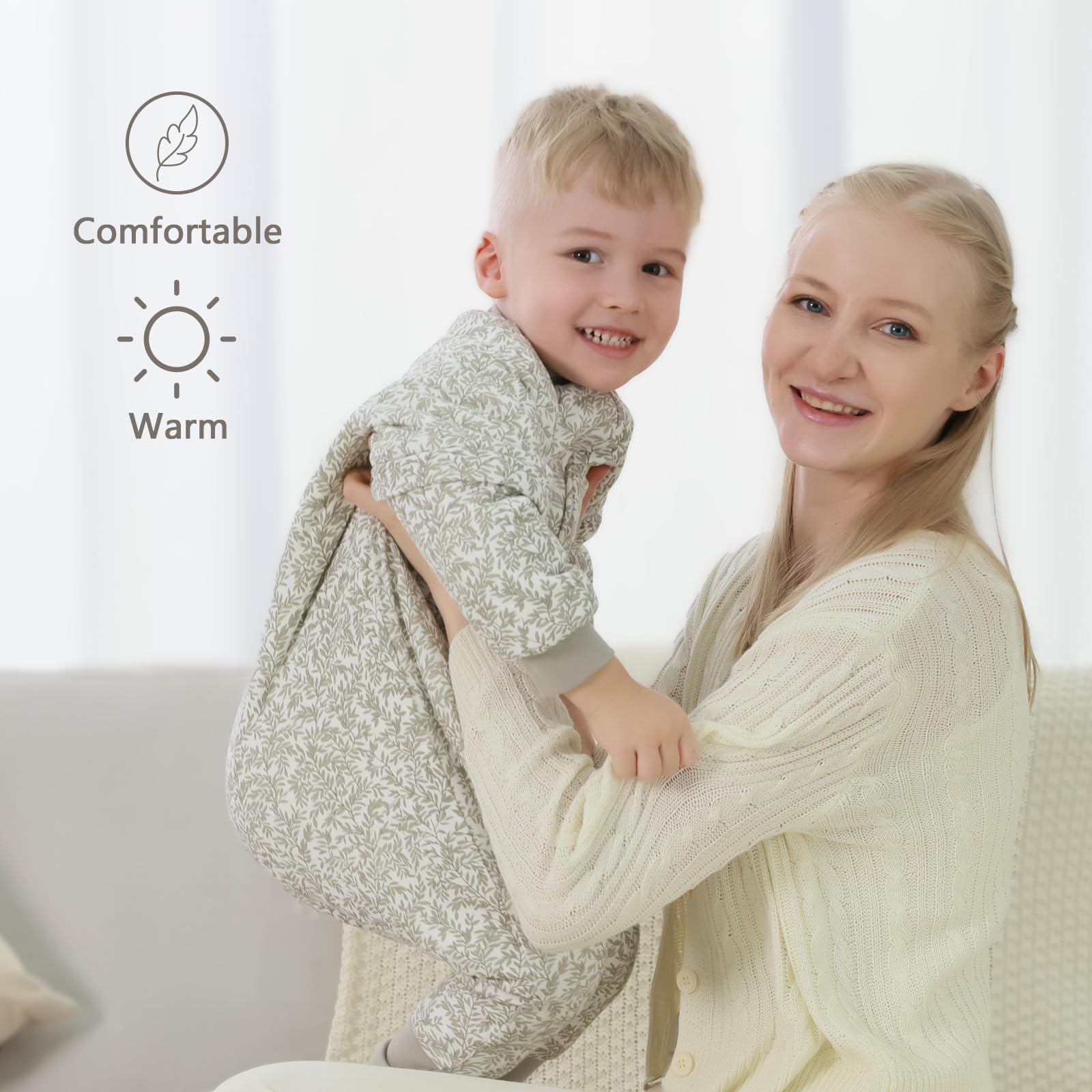 Mosebears Sacco nanna per bambino con gambe Sacco nanna per bambini foderato in caldo invernale con maniche staccabili, pigiama unisex per bambina