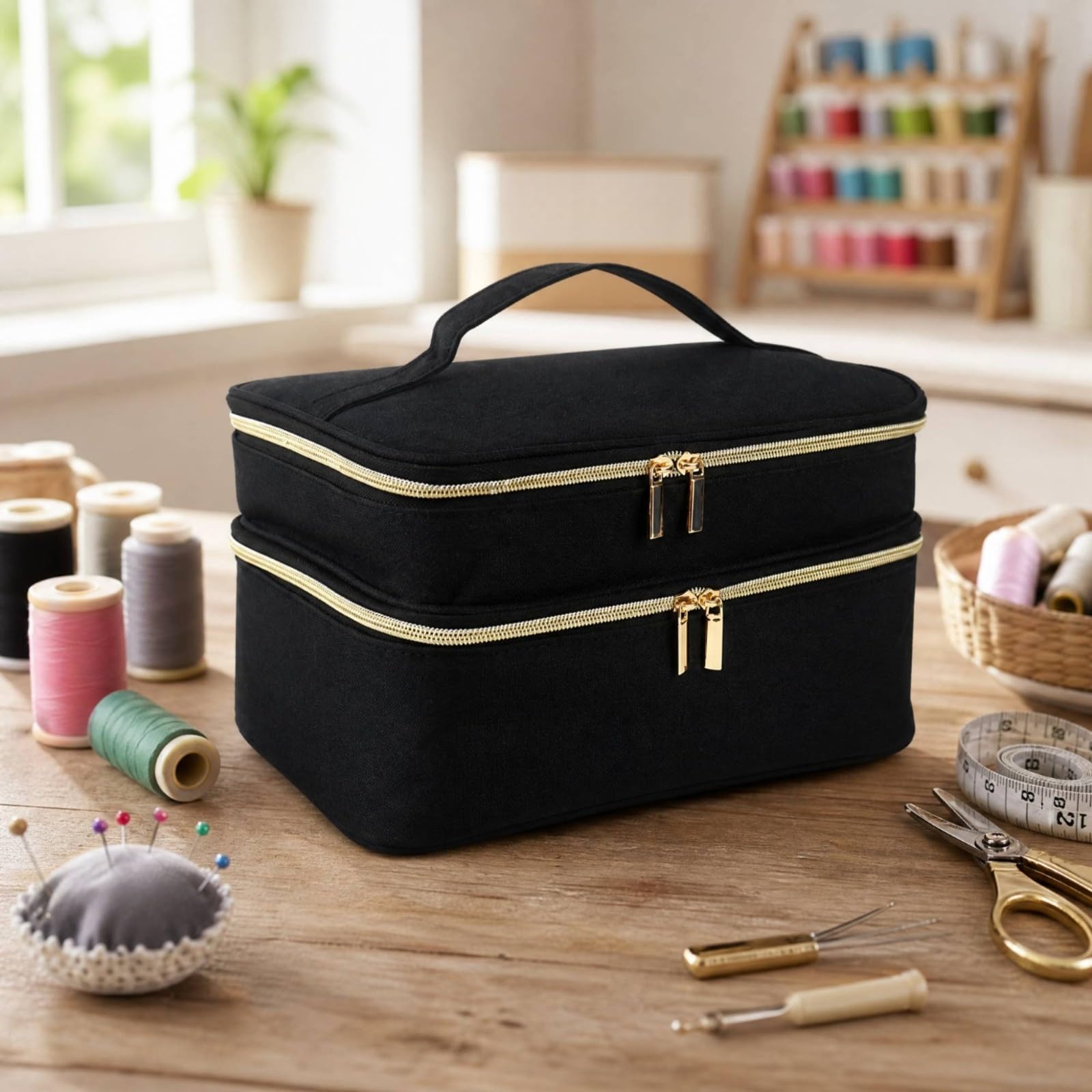 rockible Bolsa Costura con Divisores Extraíbles Doble Capa Organizador Portátil Útiles Costura Estructurado para Viajes, Hogar, Morado