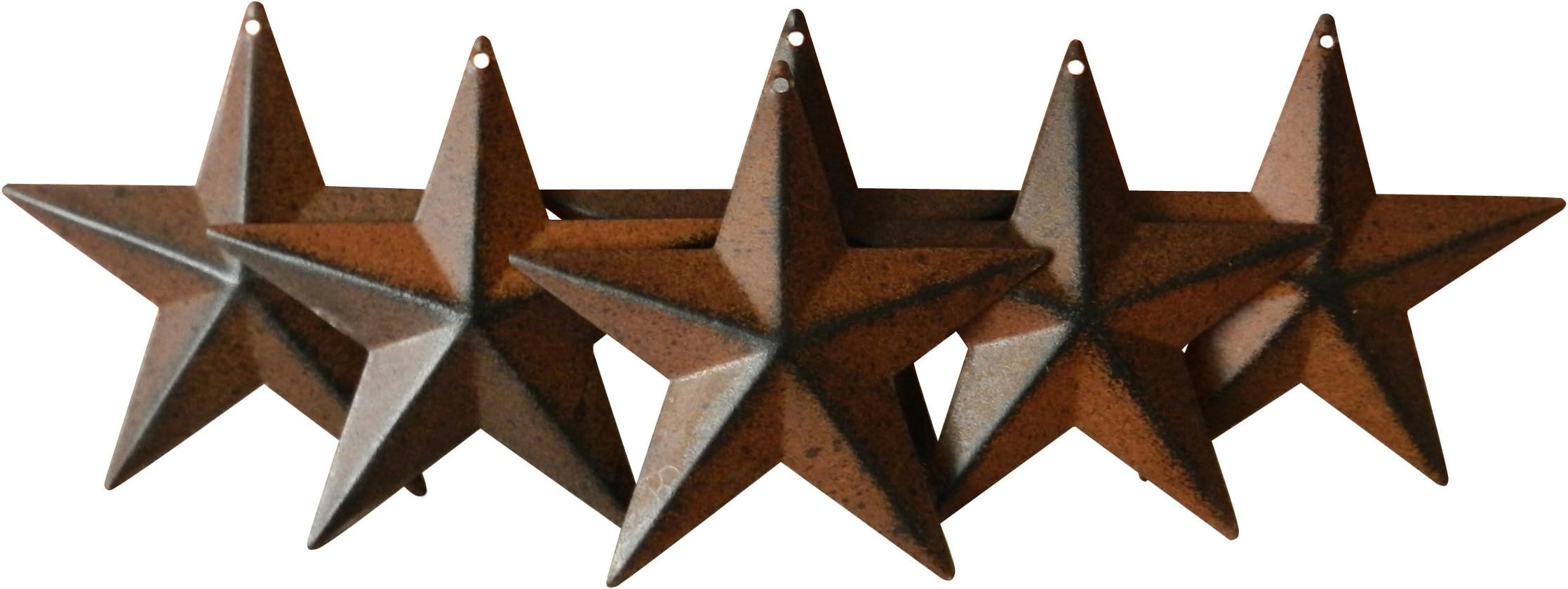 CVHOMEDECO. Country Rustic Antique Vintage Gifts Metal Barn Star Wall/Door Decor, 4 Inch, Set of 6. (Rusty)