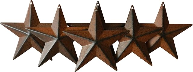 CVHOMEDECO. Country Rustic Antique Vintage Gifts Metal Barn Star Wall/Door Decor, 4 Inch, Set of 6. (Rusty)