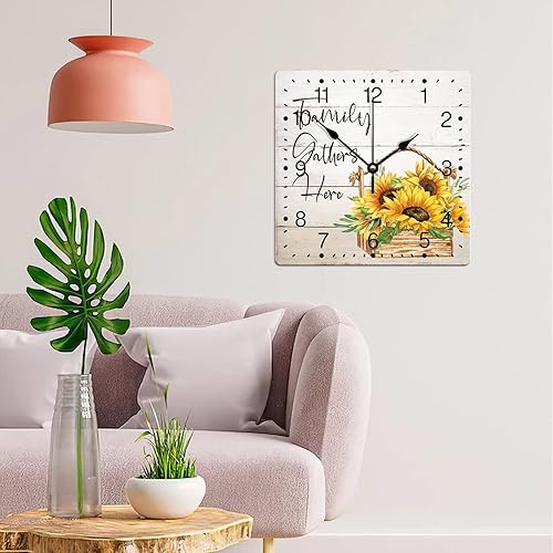 Miniatura 3 de Reloj de pared de PVC para la familia, con diseño floral de girasol, 12 pulgadas, funciona con pilas, único cuadrado de PVC, para el hogar, oficina,