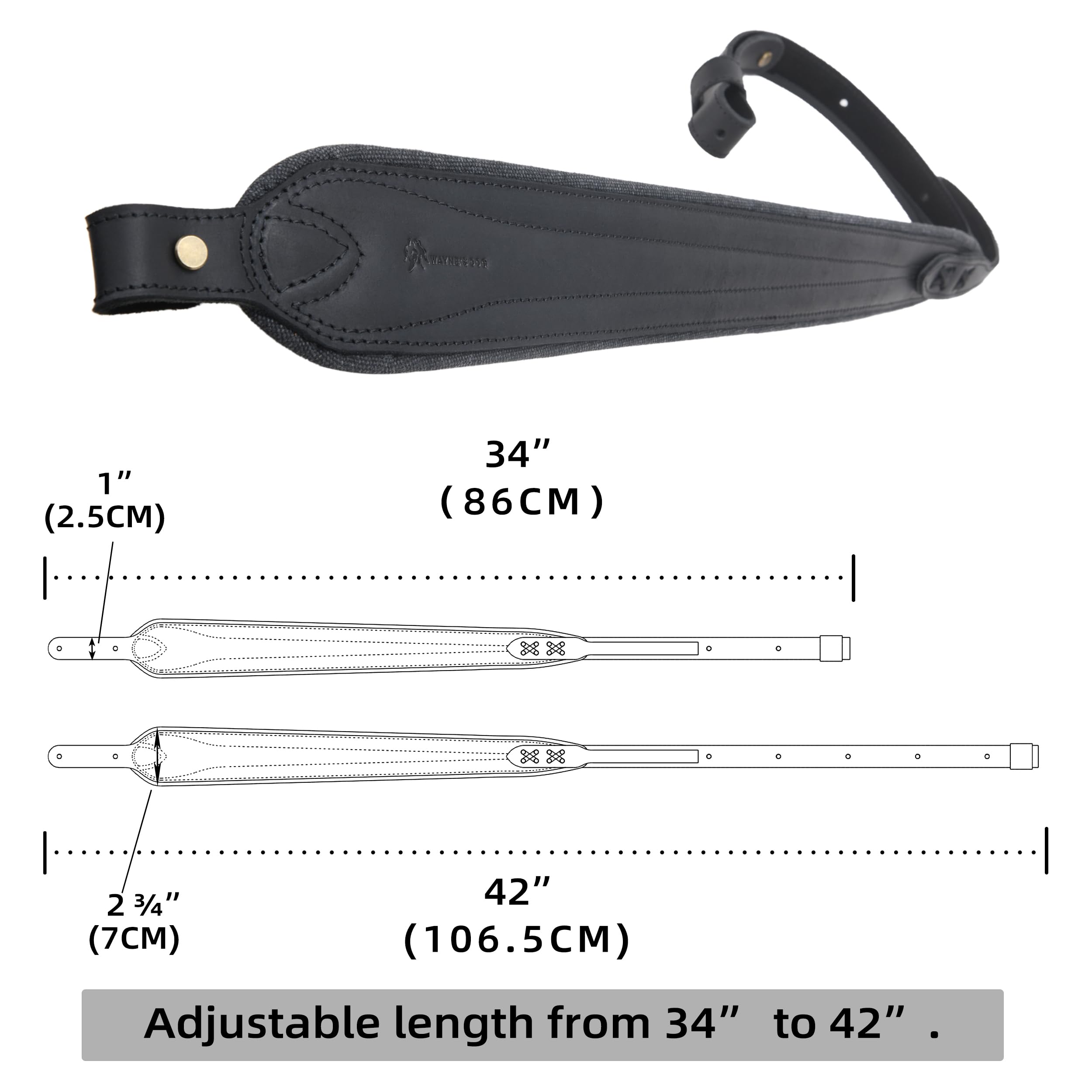 OXPANG Leather Gun Shoulder Sling, Hunting Shooting Rifle Strap with Swivels (Black, Without Swivels)