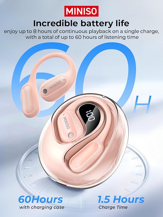 INISO MS190 AI Translation Earbuds Real Time, Language Translator Earbuds with 135 Languages, Bluetooth 6.0, LED Display, Open-Ear translating Headphones with APP, 60Hrs Playtime, Ideal for Travel