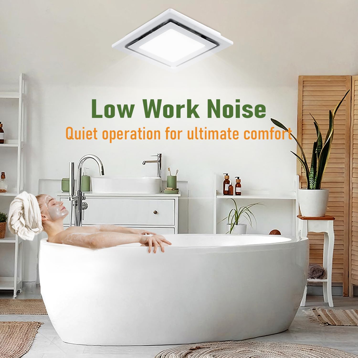 12 Inch Bathroom Exhaust Fan with Light, Vent Fan with Light 6000K 110CFM Quiet Bathroom Fan with Lever Wire Connectors&Duct