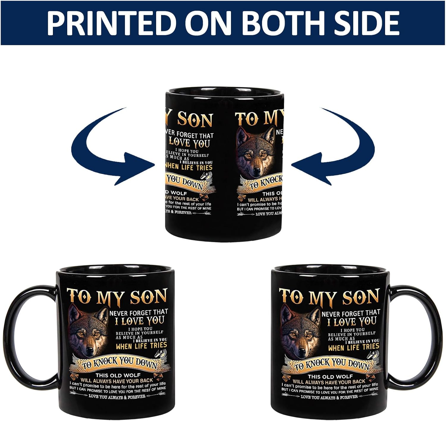 Aurahouse Son Gifts from Mom Dad, Fathers Day Gift for Son, Inspirational Wolf Mug 11oz, Birthday Graduation Christmas Valentines Day Gifts for Adult Son, Teen Boy Ceramic Coffee Mug