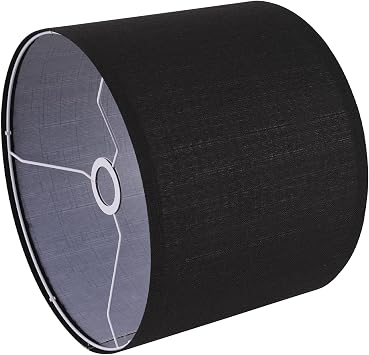 Black Lamp Shade, Large Drum Lampshade 13in Top x 13in Bottom x 10in High, Replacement Lamp Shade Natural Linen Hand Crafted for Table Lamps Floor Lamps Chandelier Lamp, Easy Assembly Required
