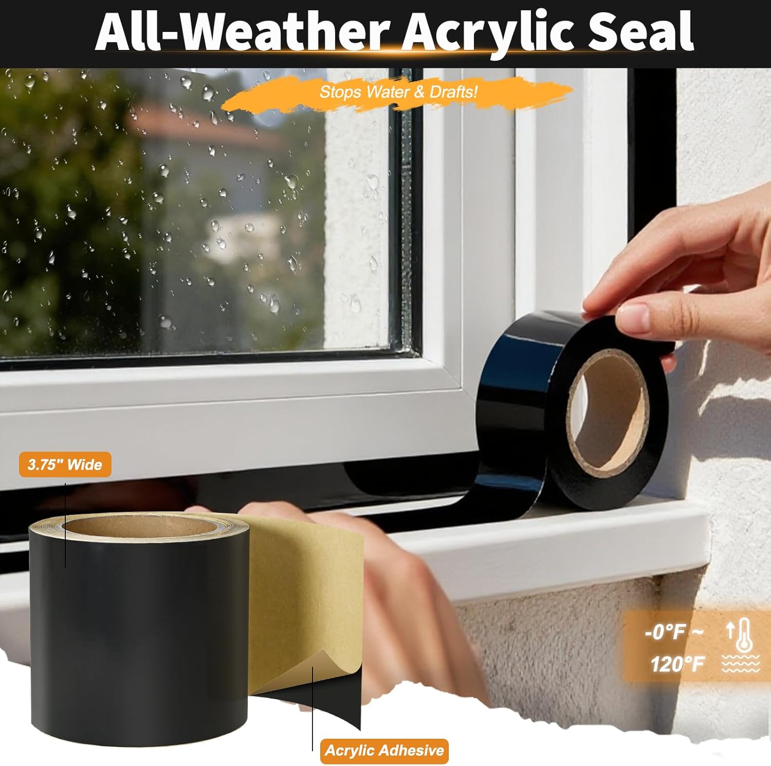 Flashing Tape for Windows and Doors, 3.75 in x 90 ft Roll, Acrylic Adhesive, Self-Adhesive Flashing Tape, Waterproof, UV Resistant, Great for Sealing Doors, Windows, and Construction & Repairs(6 pack)