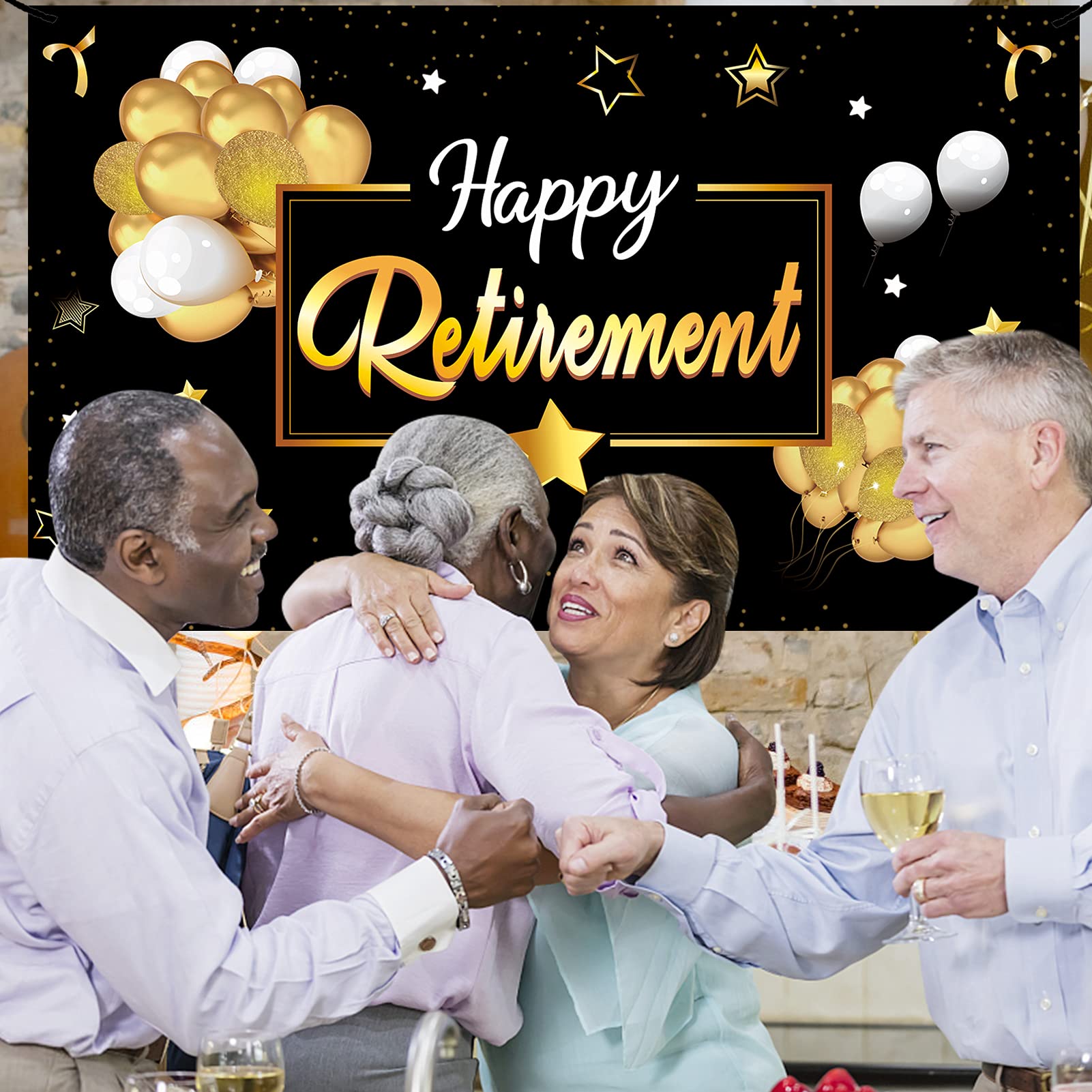 Happy Retirement Party Decorations,extra Large Fabric Black Gold Sign...