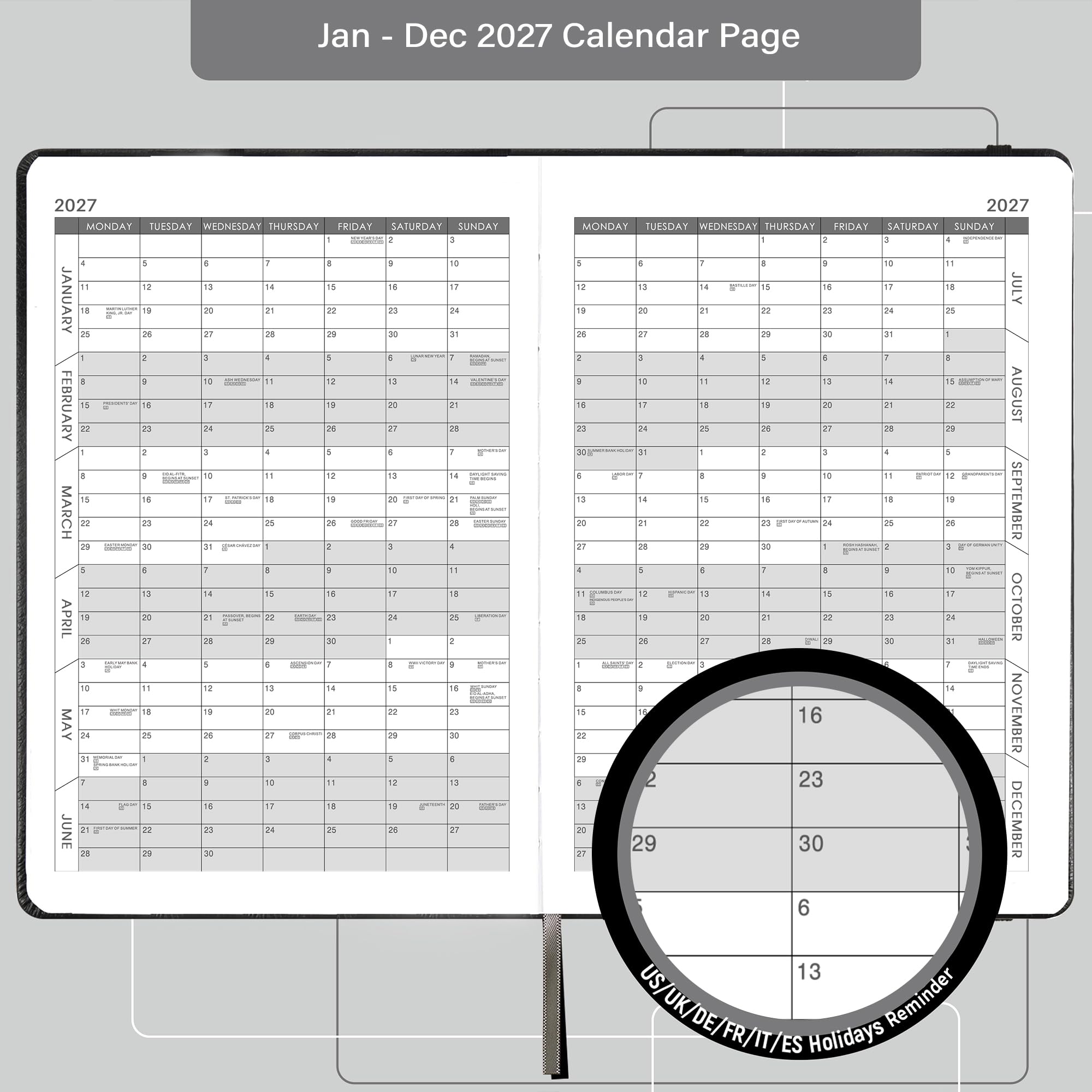 Terminbuch & Planer 2025 – Januar 2025 – Dezember 2025, Tages- und Stundenplaner 2025, 14,6 x 21 cm, 60-Minuten-Intervall, Kunstledereinband, Premium-Papier, 2025 Planer mit Stifthalter, Innentasche