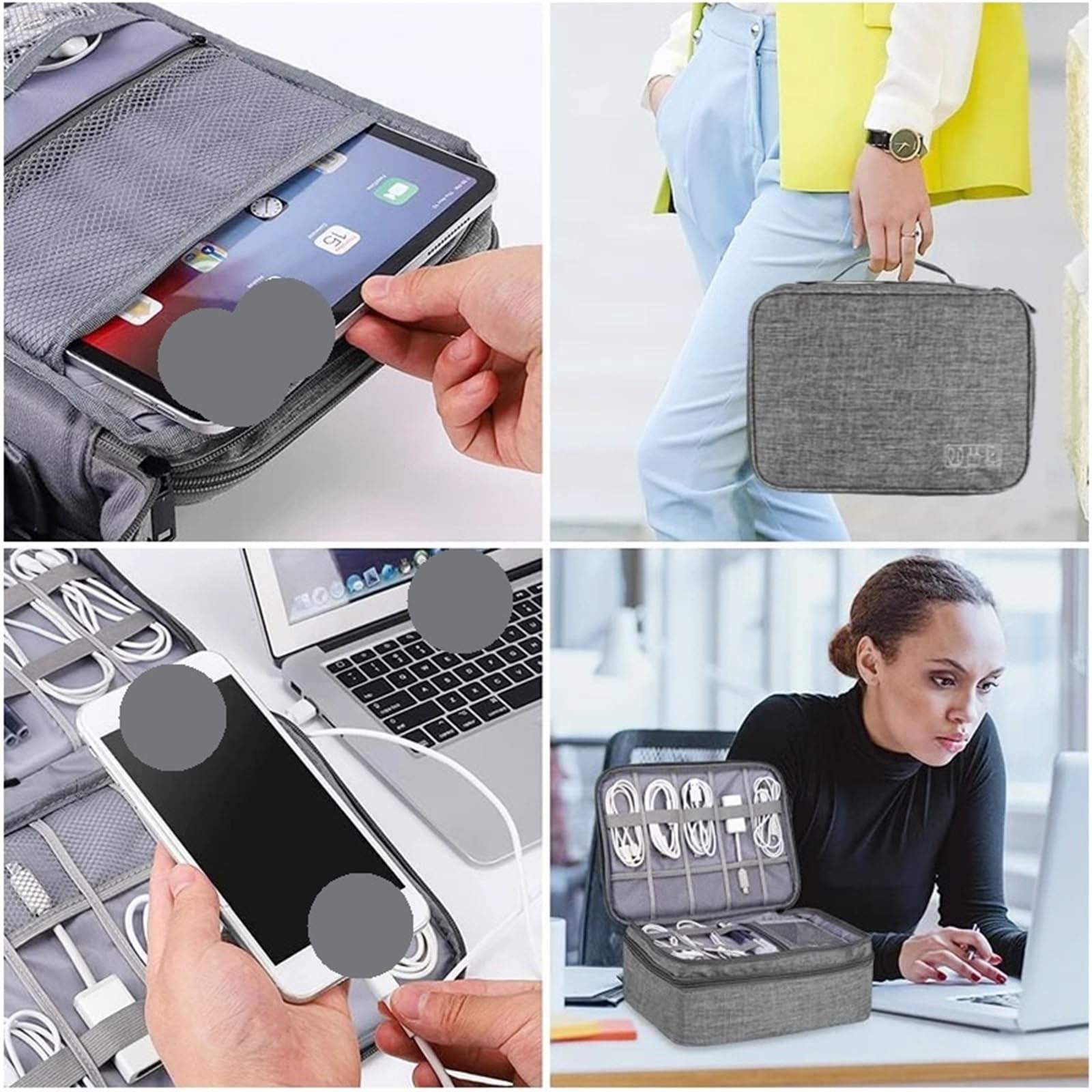 Bolsa Organizadora De Cables Bolsa De Almacenamiento Cables Viaje, Digital Portátil Impermeable, Cargador Cable Datos USB, 2 Uds(Grey,1Layer(24.5x10x18cm))