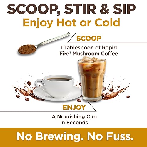 Miniatura 6 de Rapid Fire Café de hongos con 10 hongos adaptogénicos, café instantáneo para una mejor energía, enfoque, digestión, inmunidad con melena de león y