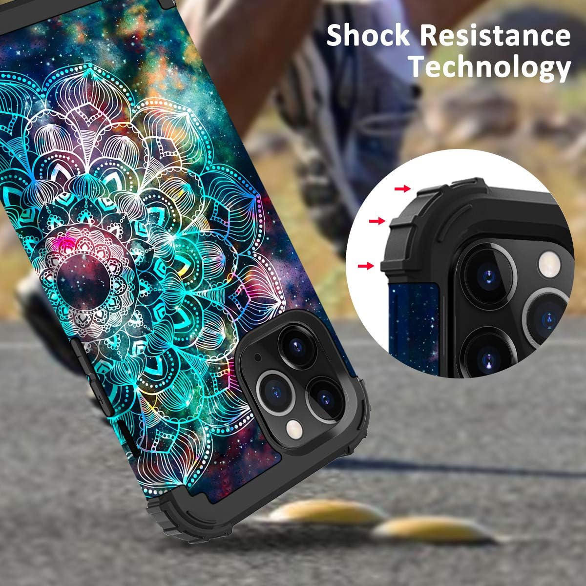 Hocase for iPhone 12/12 Pro Case, Heavy Duty Shockproof Protection Soft Silicone Rubber Hard Plastic Bumpers Protective Case for iPhone 12/iPhone 12 Pro (6.1" Display) 2020 - Mandala in Galaxy