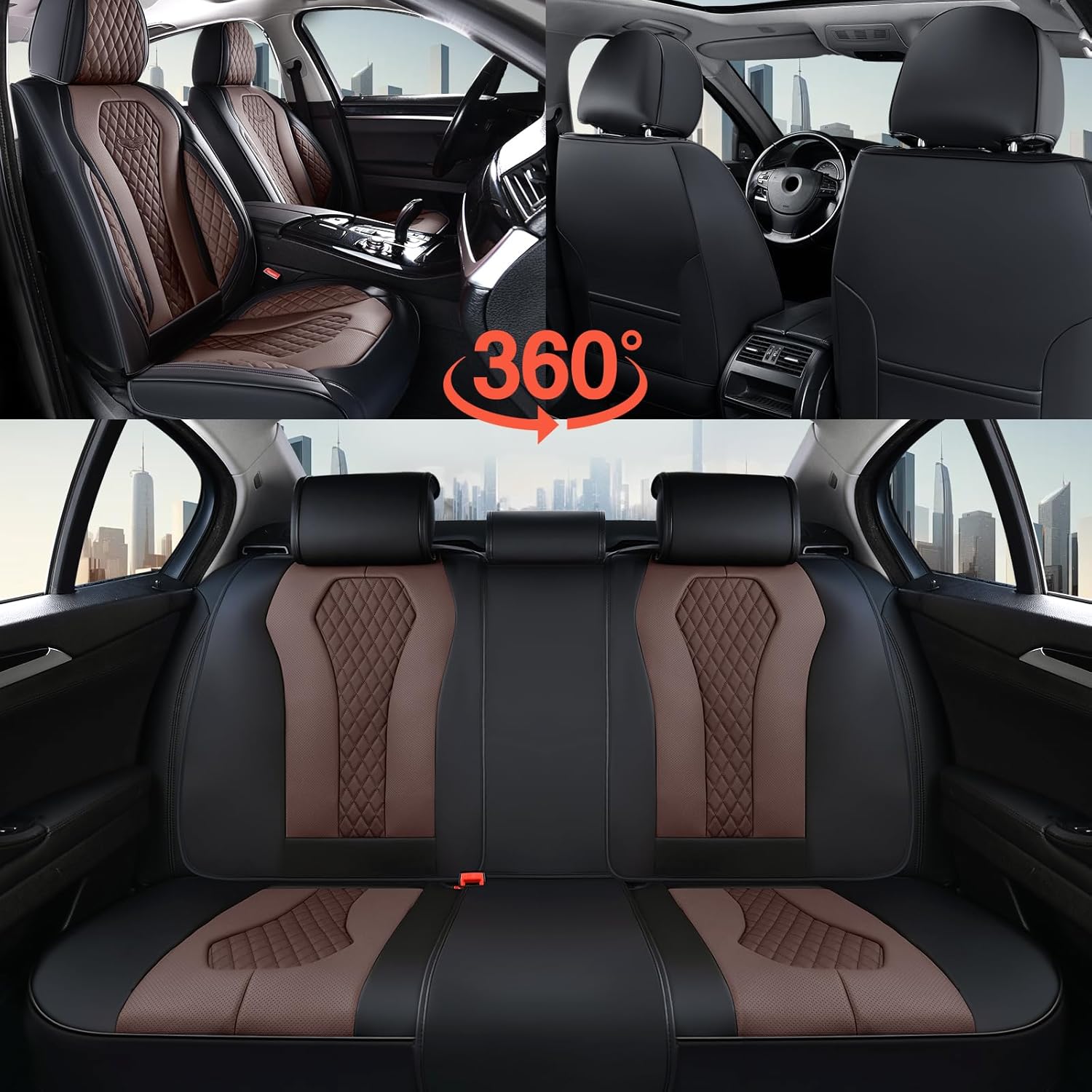 Coverado Car Seat Covers, Seat Covers Full Set, Coffee Car Seat Cover, Auto Seat Covers Front Seats Rear Seat Cover, Luxury Car Seat Cushion,Leather Seat Cover Seat Protector Universal Fit Most Cars