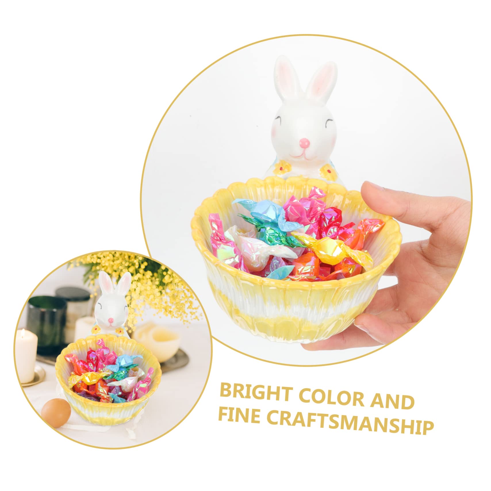 Cestino Decorativo Con Statuina A Forma Di Coniglietto Per Pasqua in Ceramica Con Contenitore Per Caramelle E Coniglietto