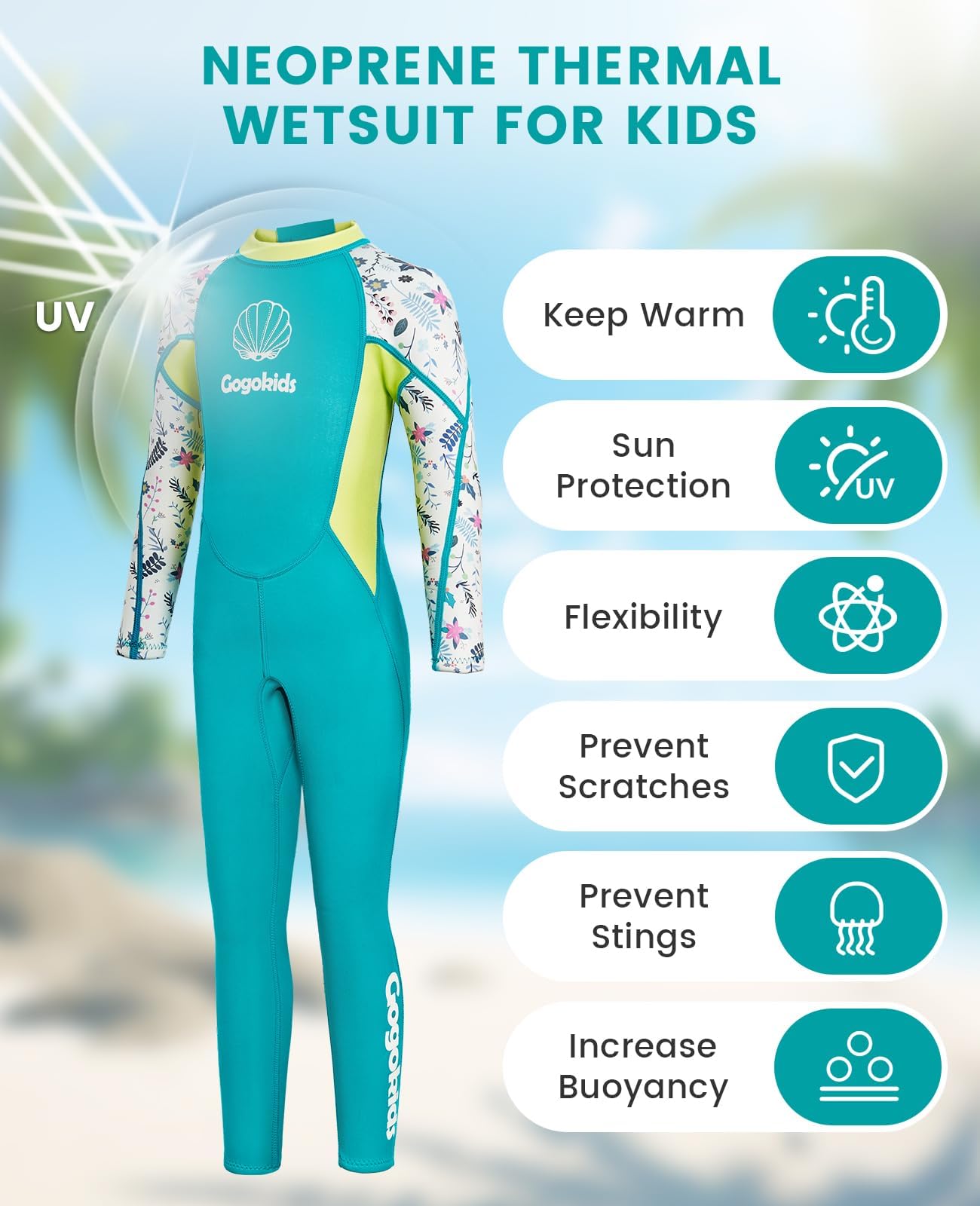 Gogokids Dziewczęcy kombinezon dziecięcy termiczny strój kąpielowy - 2,5 mm neoprenowy rash guard dziecięcy jednoczęściowy strój kąpielowy, wszystko w jednym kombinezonie przeciwsłonecznym, ochrona