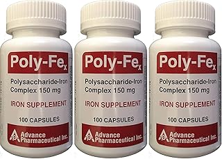 Polysaccharide Iron Complex 150 mg Capsules Iron Supplement 100 Capsules per Bottle Pack of 3 Total 300 Capsules