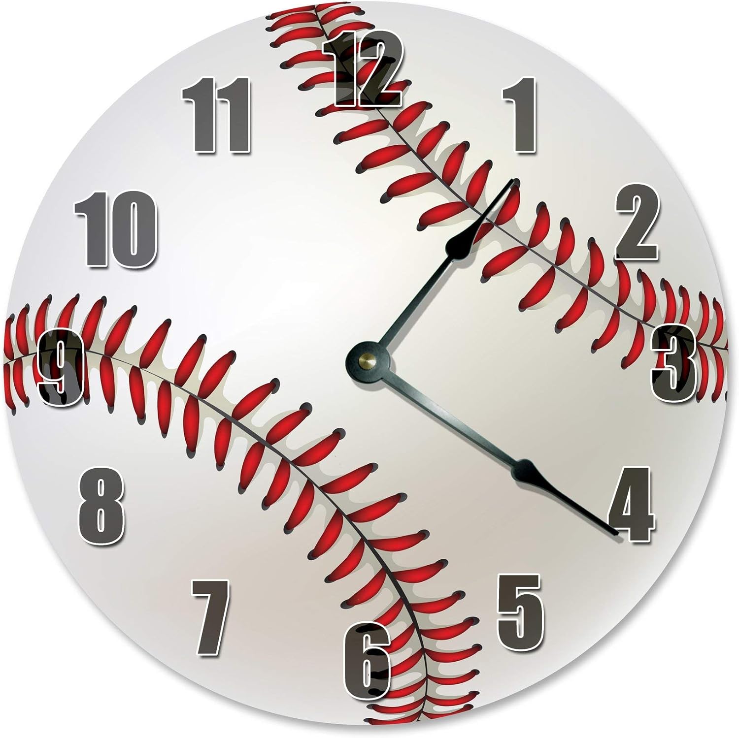 Baseball Silent Non Ticking Round Battery Operated Handmade Hanging Large10.5 Inch Wall Clock for Bedroom Office Cottage Decoration