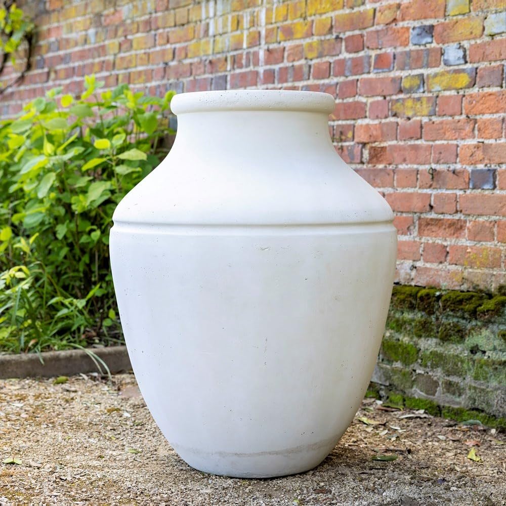 B&Q -  White Cement Round Garden Plant Vase Designed Planter 90Cm