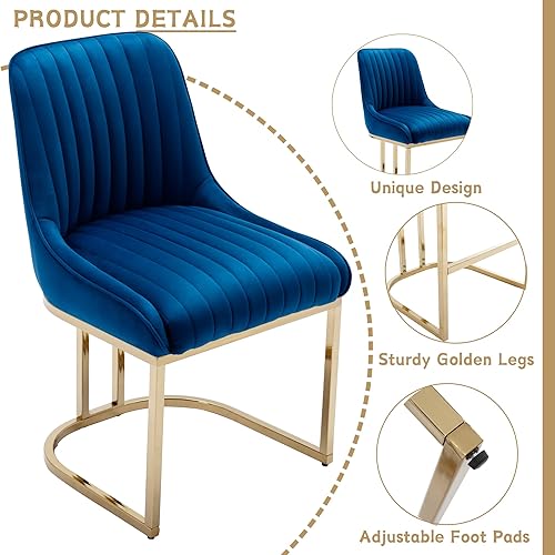Miniatura 3 de Juego de 2 sillas de comedor modernas de terciopelo tapizadas, sillas de cocina con patas de metal doradorespaldo sin brazos para cocina, comedor,
