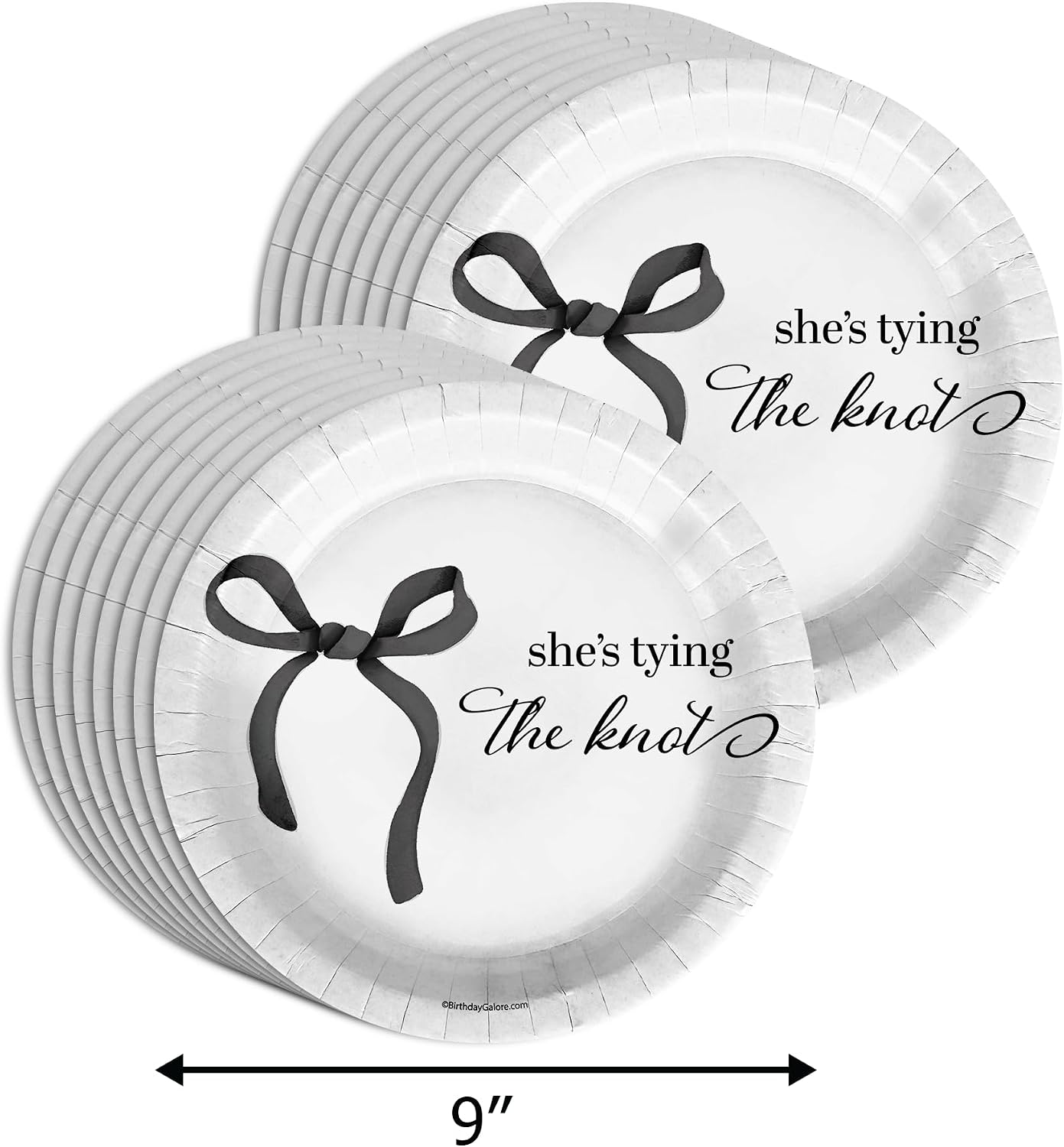 She's Tying The Knot Bridal Shower Party Supplies - 64 Piece Black Bows Bridal Shower Tableware Set Includes Large 9" Dinner Plates and 8" Dessert Paper Plates Napkins Cups - Kit for 16
