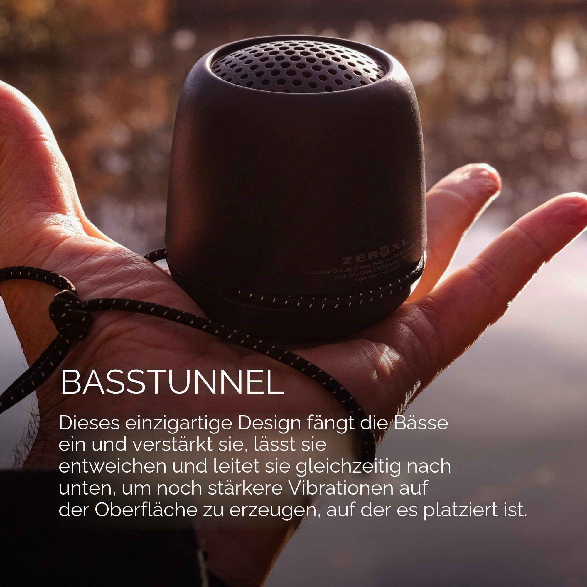 Boompods Zero XL Outdoor Lautsprecher - IPX7 Wasserschutz Tragbarer Bluetooth Lautsprecher, 9 Stunden Akku und Dual-Pairing, Kabellose Musikbox klein für Dusche, nur für Apple-Geräte, Schwarz