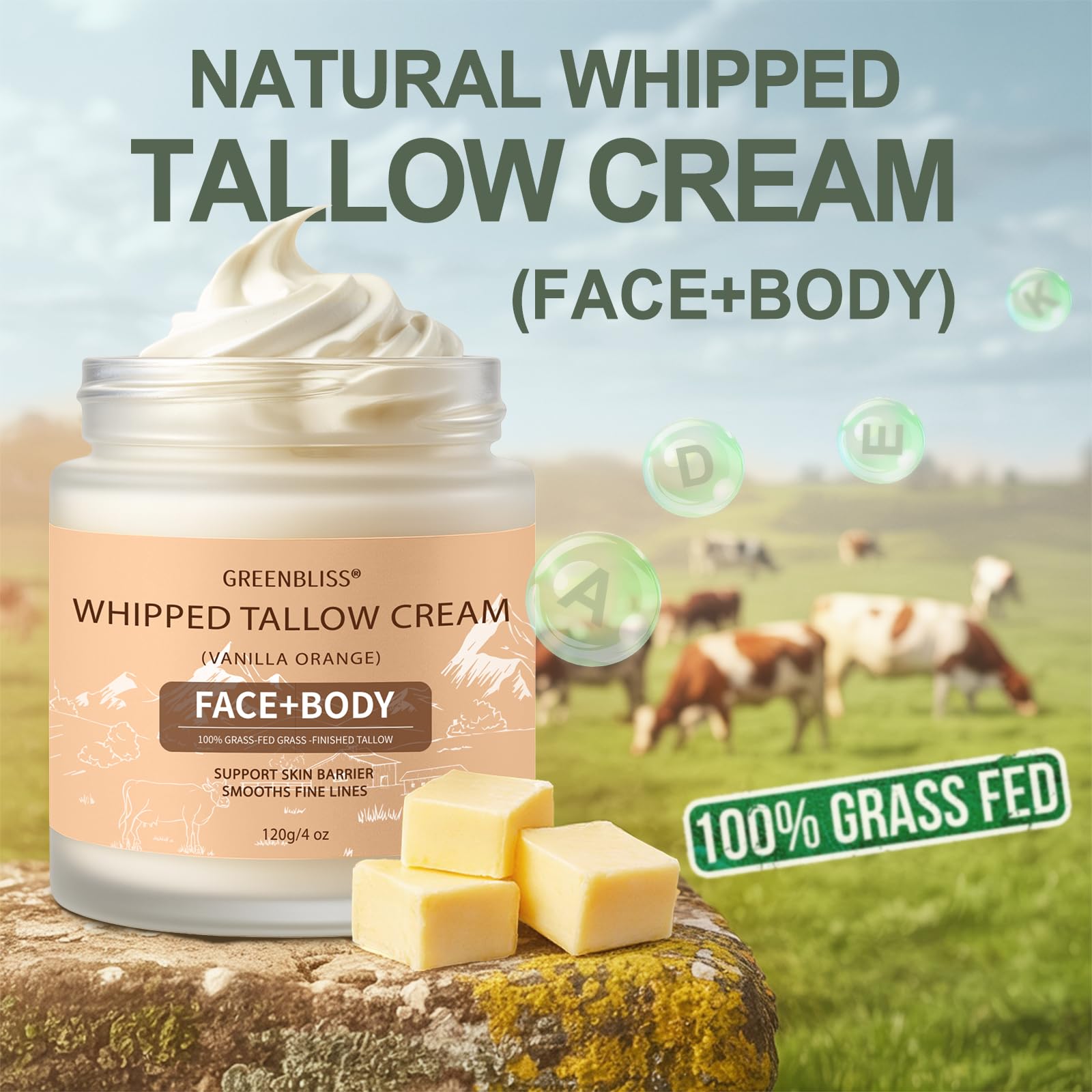 Beef Tallow Skin Care, 100% Organic Grass Fed tallow and honey balm, Face + Body - Image 3