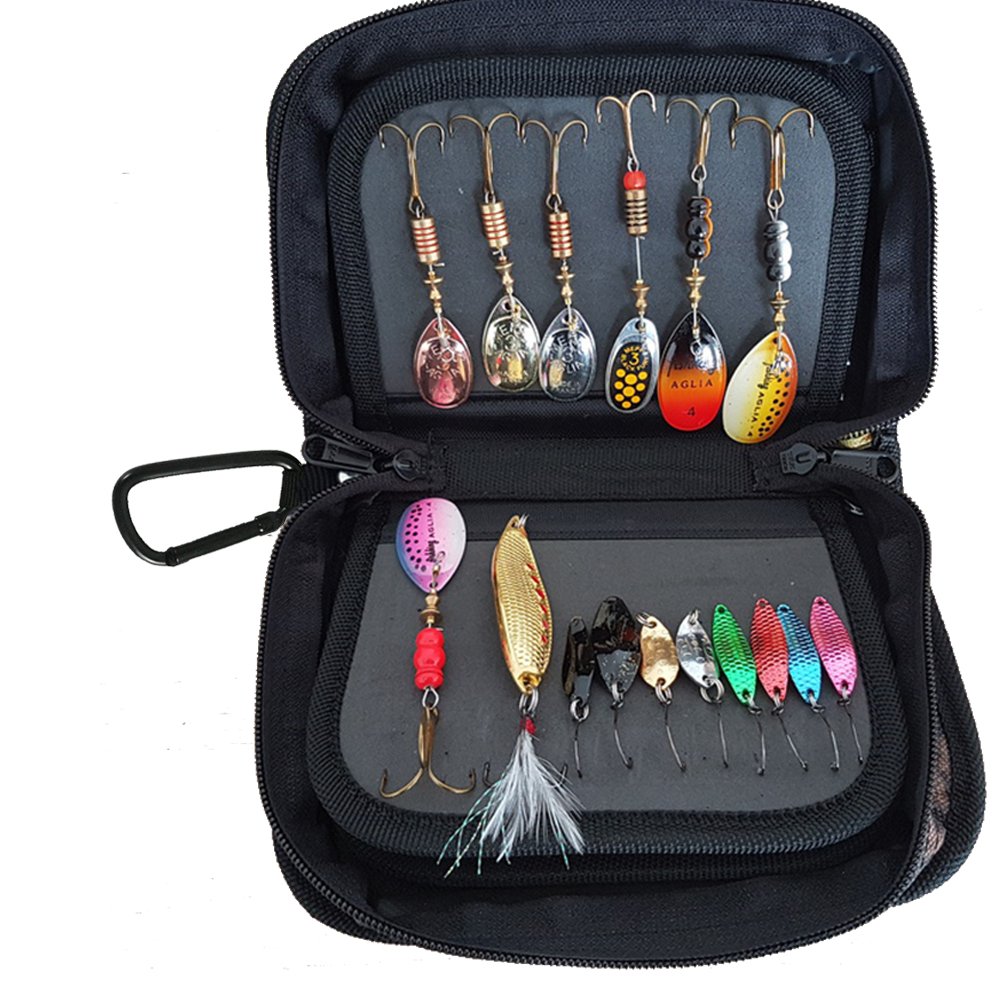 Kylebooker Przechowywanie przynęt torba do przechowywania przynęt spinningowych przynęty portfel etui muchy pudełko, Czarny, 7.28x4.9x2.16inch, Torba na przynętę wędkarską