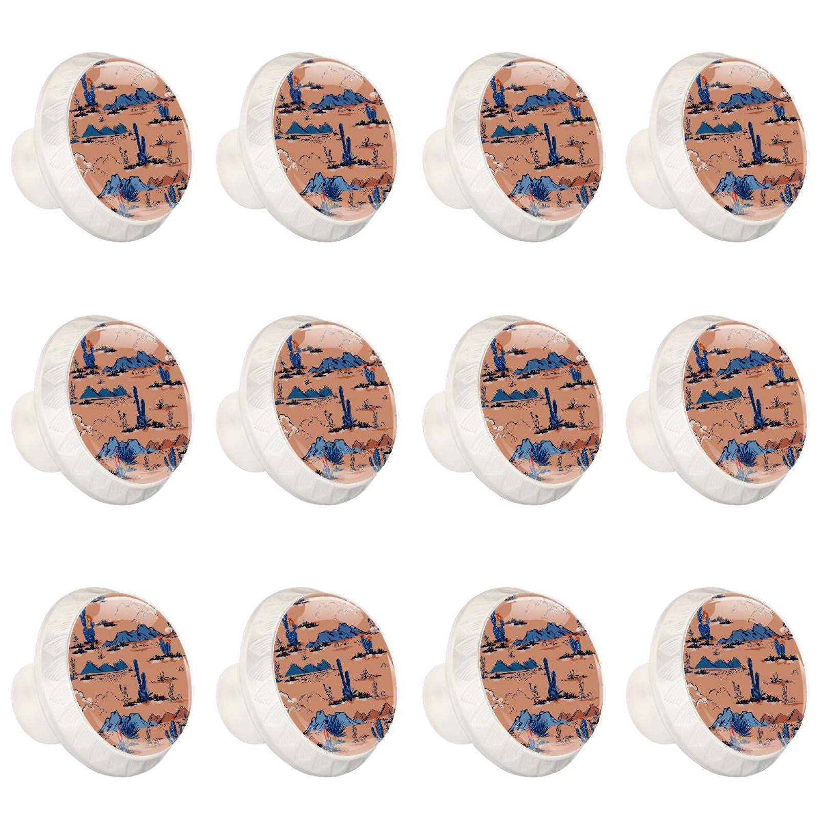 Boutons d'armoires de cuisine ronds en lot de 12 avec poignées imprimées paysage de montagne