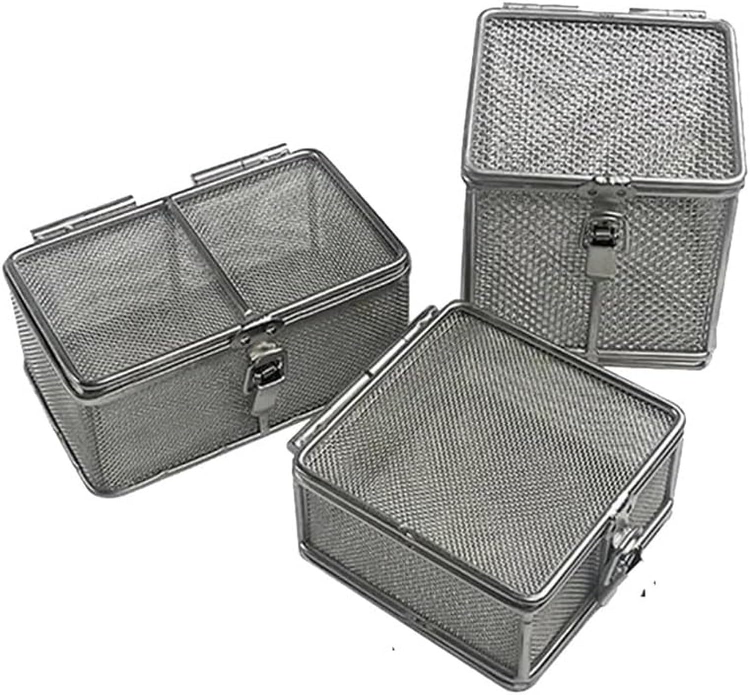 Cesta de malla acero inox con tapa para esterilizar, 48*25*7cm, Malla 1mm