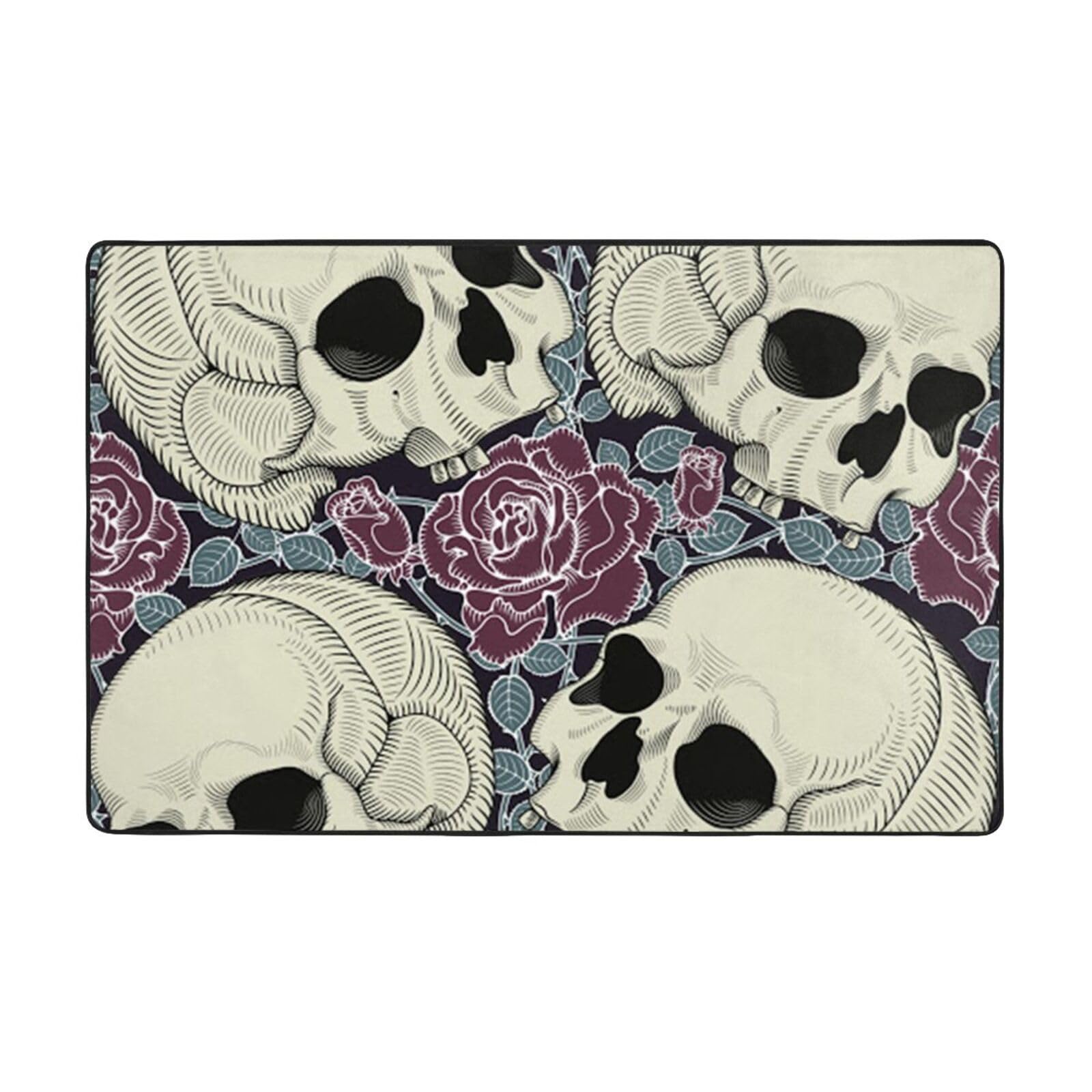 Tapis crâne et fleurs pour salle de jeux et chambre - Confort doux sous les pieds