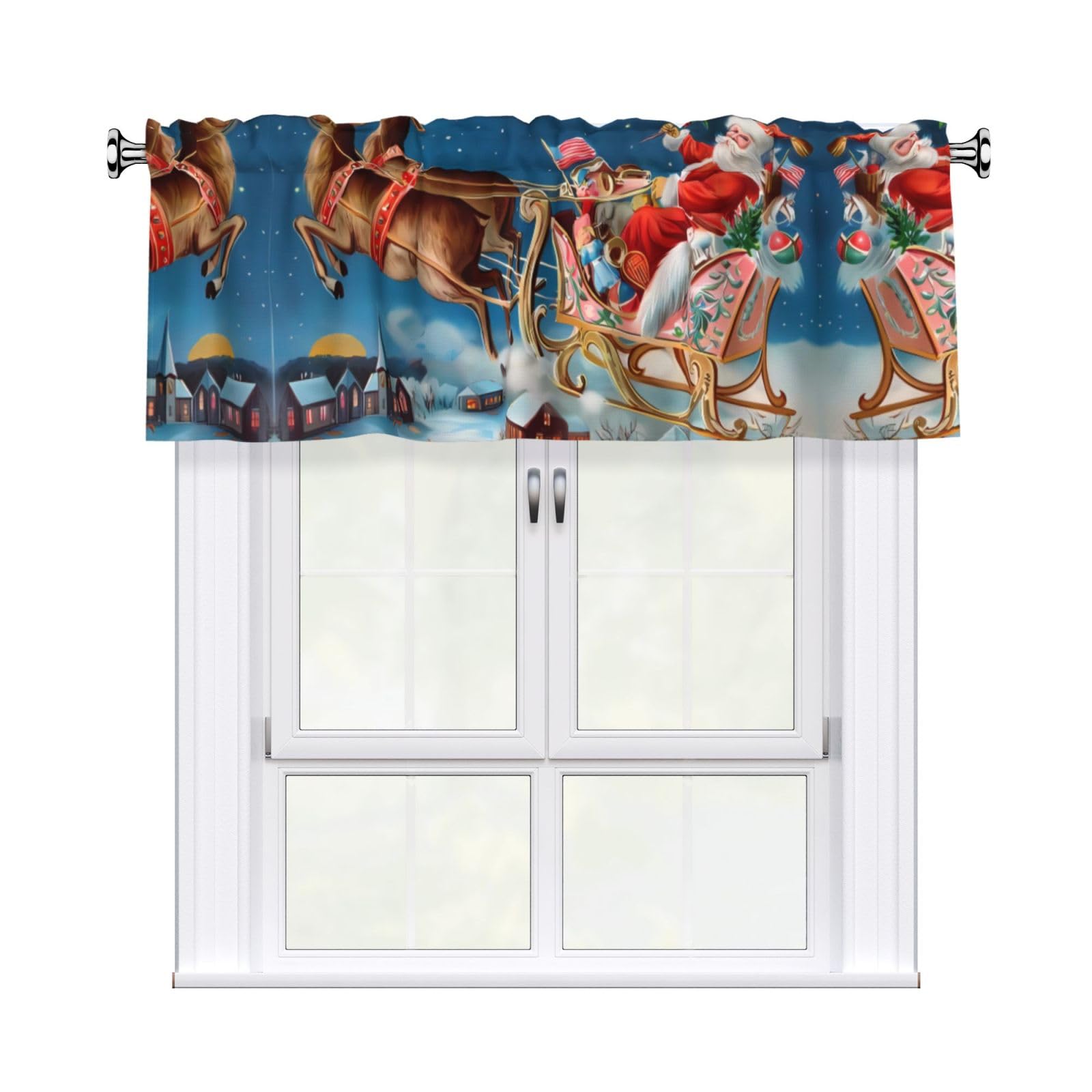 WHJDPP Merry Christmas Prints Curtain Valance 54x18 Inch - Peach Skin Window Cover with Printed Design, Filtering Light for Kitchen Decor