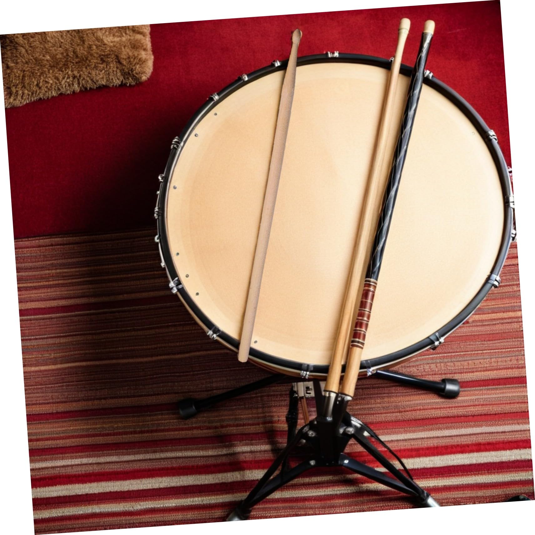 2 Stück Ahorn Drumsticks mit Schlägertasche, Schwarz, 5a | 3 Paare Je Plus Weiche Samttasche, für Bühnenauftritte und Übungseinheiten, Kompaktes Zubehör