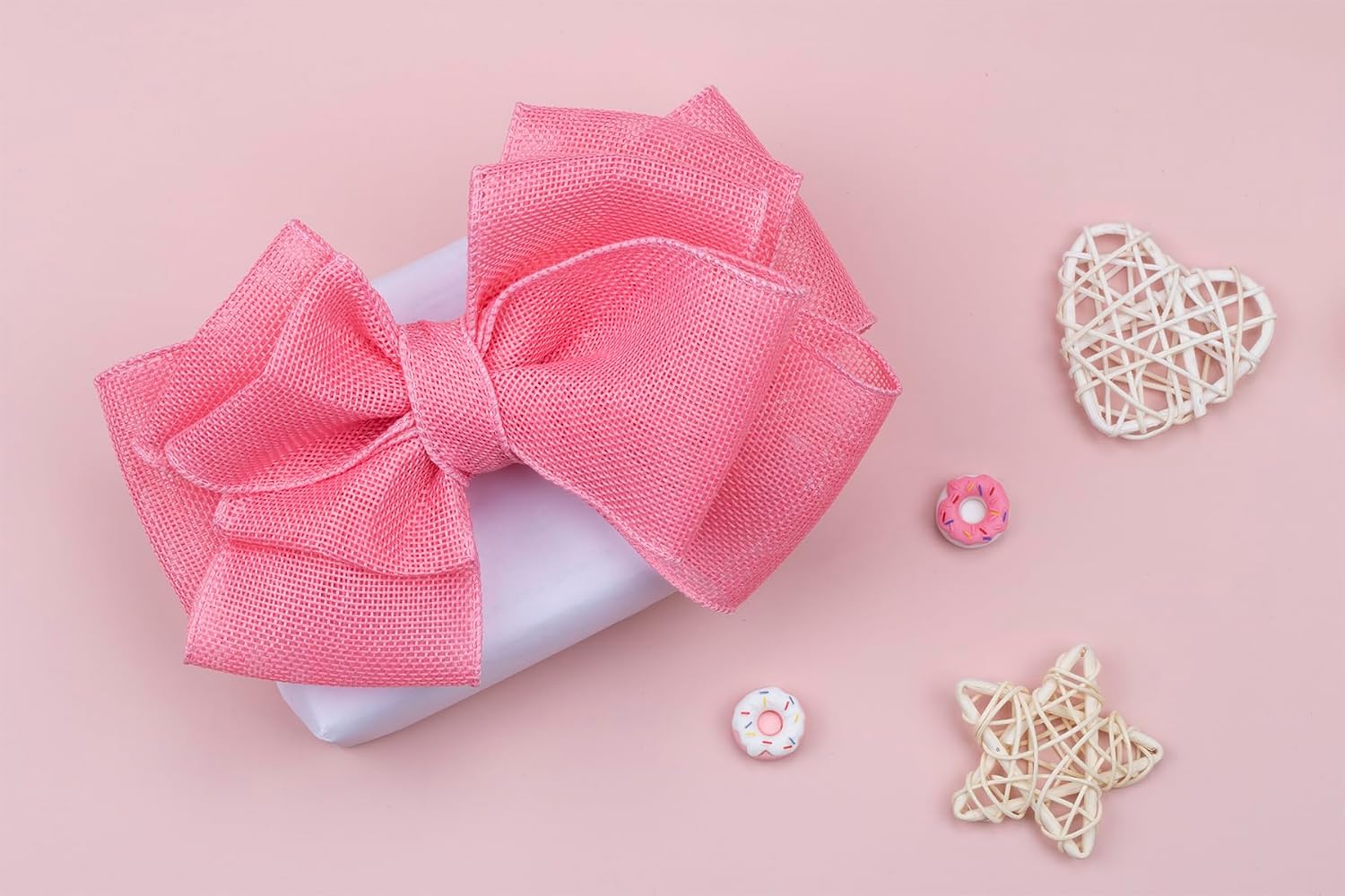 Pink Burlap Wired Ribbon, 2 inch x 20 Yards, Wired Edge Burlap Ribbon for Gift Wrapping, Big Bow, Wreath, and Christmas Tree Decoration image 5