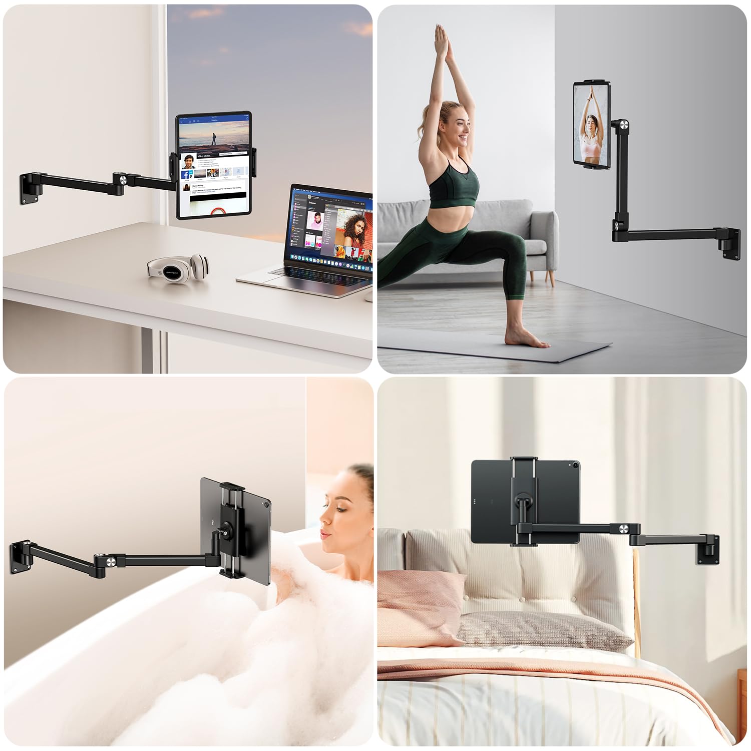 elitehood Supporto da parete per iPad, braccio lungo, estensibile, in alluminio, per tablet, casa, cucina, ufficio, compatibile con iPad Pro, Air, Galaxy Tab, Kindle, iPhone e tutti i tablet da 4,7-13