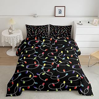 Christmas Lamp Comforter Set Twin Size Festival Rope Bedding Set Cartoon Hand Drawn Colorful Fantasy Down Comforter For Kids Boys Girls Teen Christmas Night Quilt Set Holiday Modern Room Decor