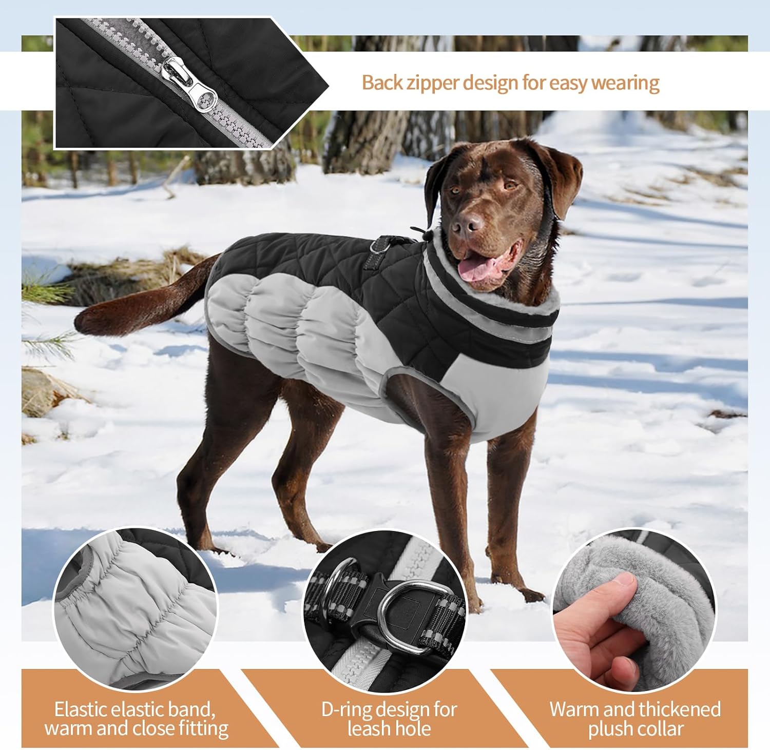 Winter Dog Coat,Large Dog Jacket,Waterproof Pet Jacket with Back Zipper,Pet Coat with Harness Built in,Warm Dogs Coat with Fleece Lined,Snow Jacket Clothes French Bulldog Shiba Inu,Black,L - Image 2