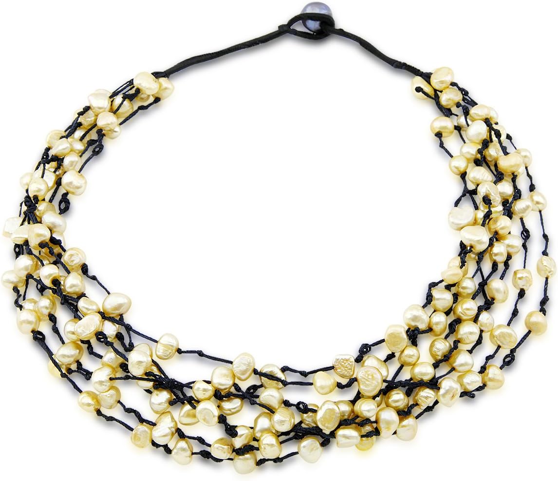 Genuine 8-Row Hand Woven Champagne Freshwater Cultured Pearl Necklace 19"