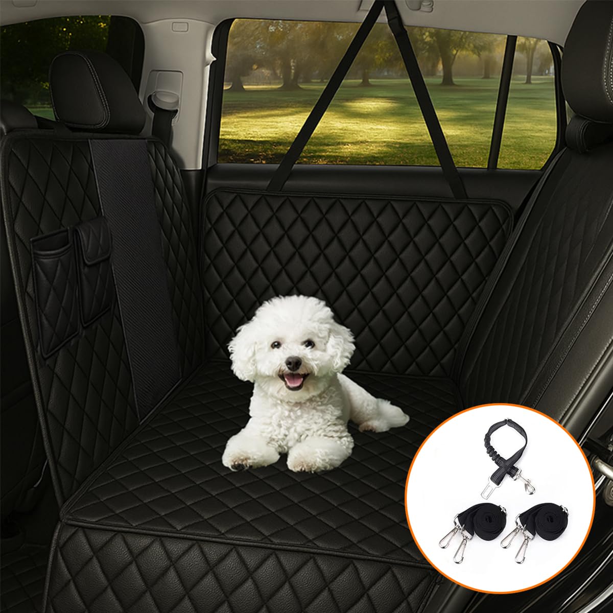 fidozen Dog Car Seat Cover for Back Seat with Visual Mesh Window - 100% Waterproof & Scratchproof 600D Oxford Dog Hammock for Car, Truck, SUV - Non-Slip Pet Seat Cover with Side Flaps, Universal Fit - image 5