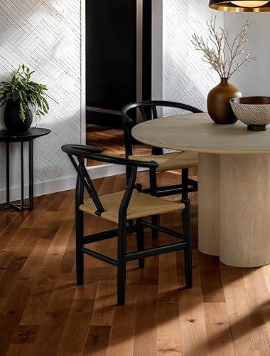 Miniatura 6 de Juego de 2 sillas de comedor para cocina y comedor, sillas laterales modernas de madera maciza con asiento de cuerda tejida, juegos de mesa y sillas