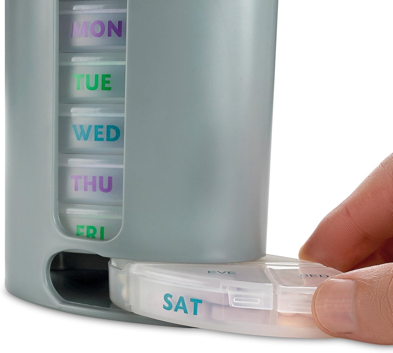 MEDca Weekly Pill Organizer, 1 Dispenser, 7 Stackable Compartments Four Times-a-Day - Morning, Noon, Evening, and Bedtime, Grey : Health & Household