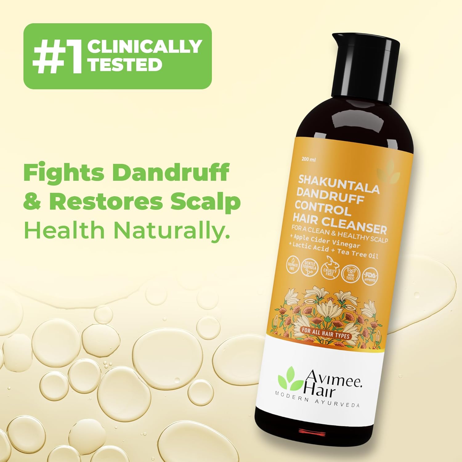 AVIMEE HERBAL Ambica Dandruff-Fighting Hair Cleanser - Nourishing Scalp Care with Aloe Vera, Apple Cider Vinegar, Tea Tree Oil & Neem Oil - 200 ml
