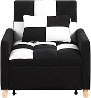 Vista 13 de Silla Cama Retractable para Espacios Pequeños, Sofá Cama Individual de Tela de Oso de Peluche con Respaldo Ajustable