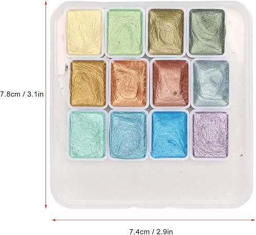 Miniatura 4 de Juego de pintura de acuarela de 12 colores, pintura metálica con purpurina para colorear al agua, acuarela nacarada, pigmento sólido para