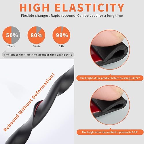 Miniatura 5 de BISOTHAI Tira de sellado de puerta con borde de goma de 20 pies, burlete de goma autoadhesivo para puertas de automóvil, escotillas y vidrio, placas