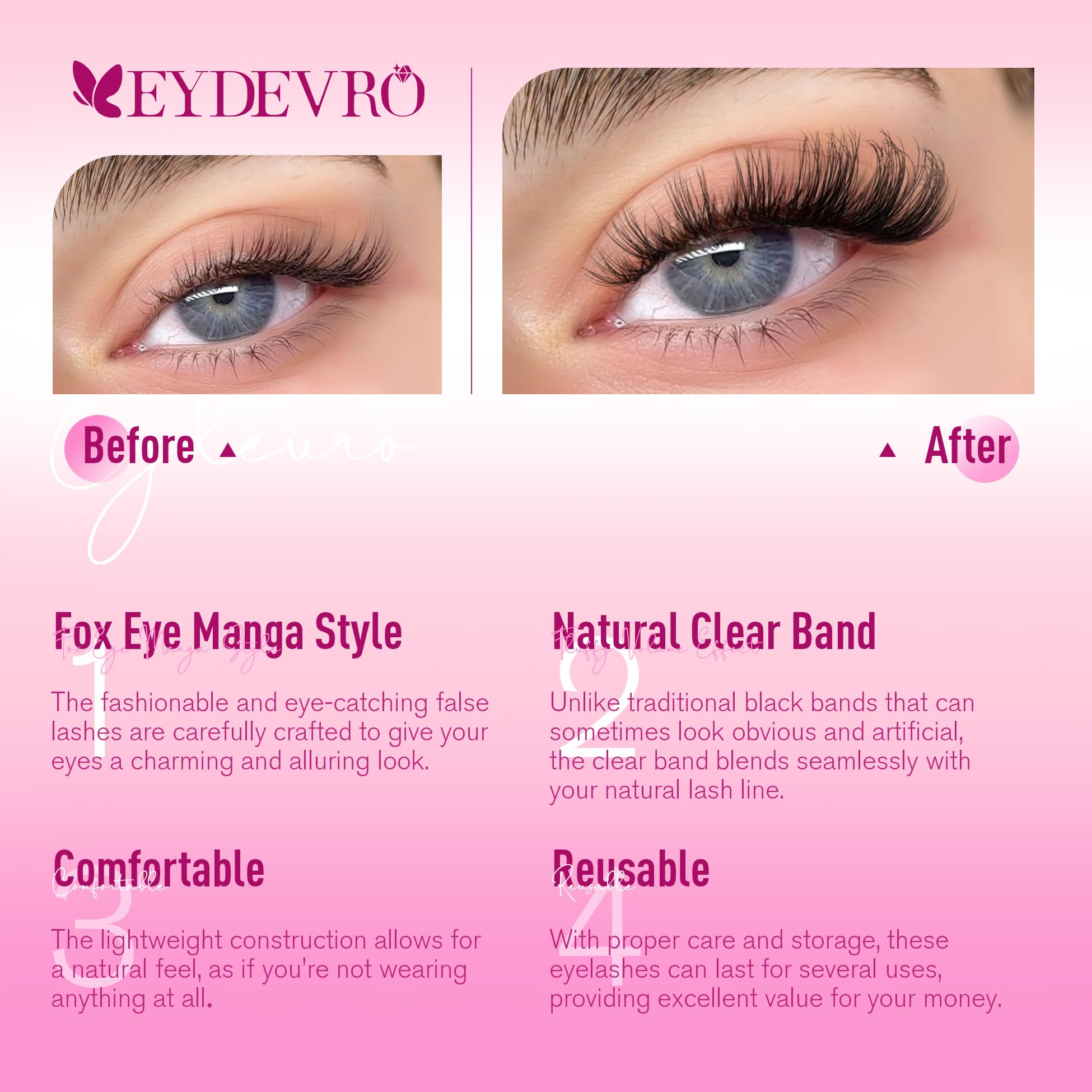 Manga Lashes Look False Eyelashes Anime Lashes Mink Wispy Fluffy Spiky 3D Volume Eyelashes Pack Korean Japanese Asian Cosplay Fake Eyelashes Look Like Individual Cluster 7 Pairs by EYDEVRO