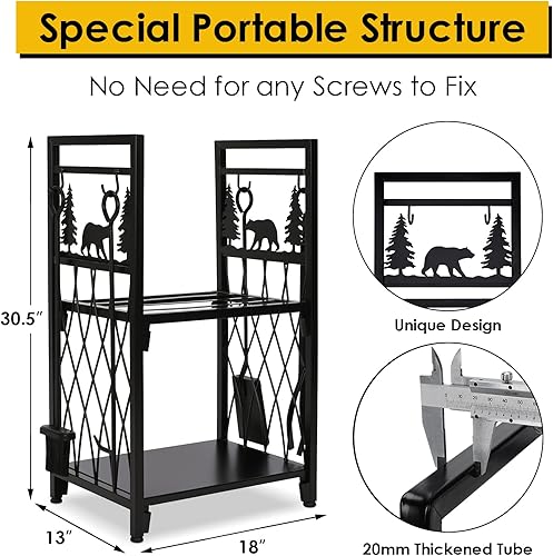 Miniatura 4 de Firewood Rack with 4 Fireplace Tools, Fireplace Tool Sets Log Rack Outdoor Heavy-Duty Log Wood Storage Accessory for Indoor Fire Pit Wood Holders
