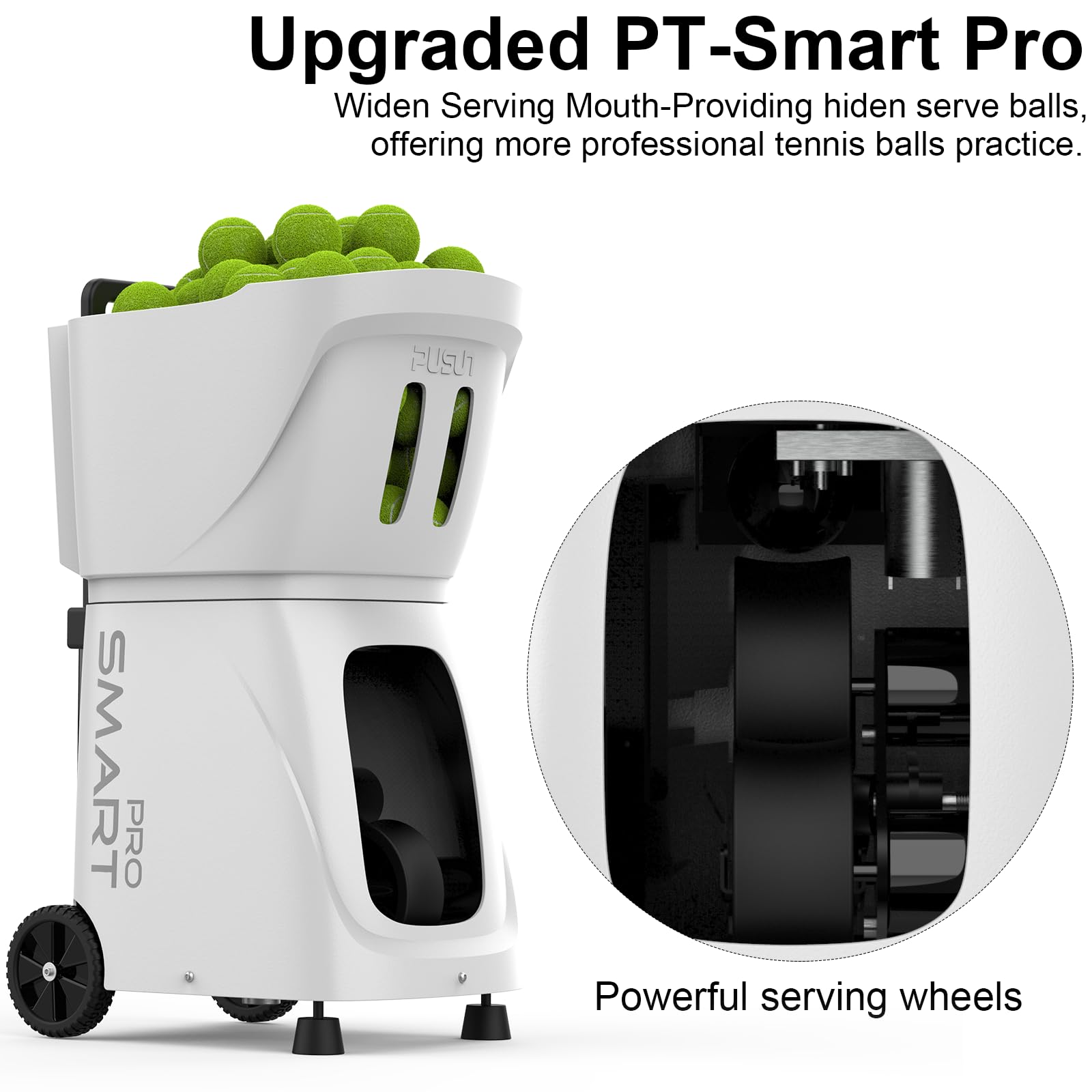 PT-Smart Pro Máquina de pelotas de tenis y pádel, lanzador con control app/remoto/iWatch, 110+ pelotas, 74.56 MPH
