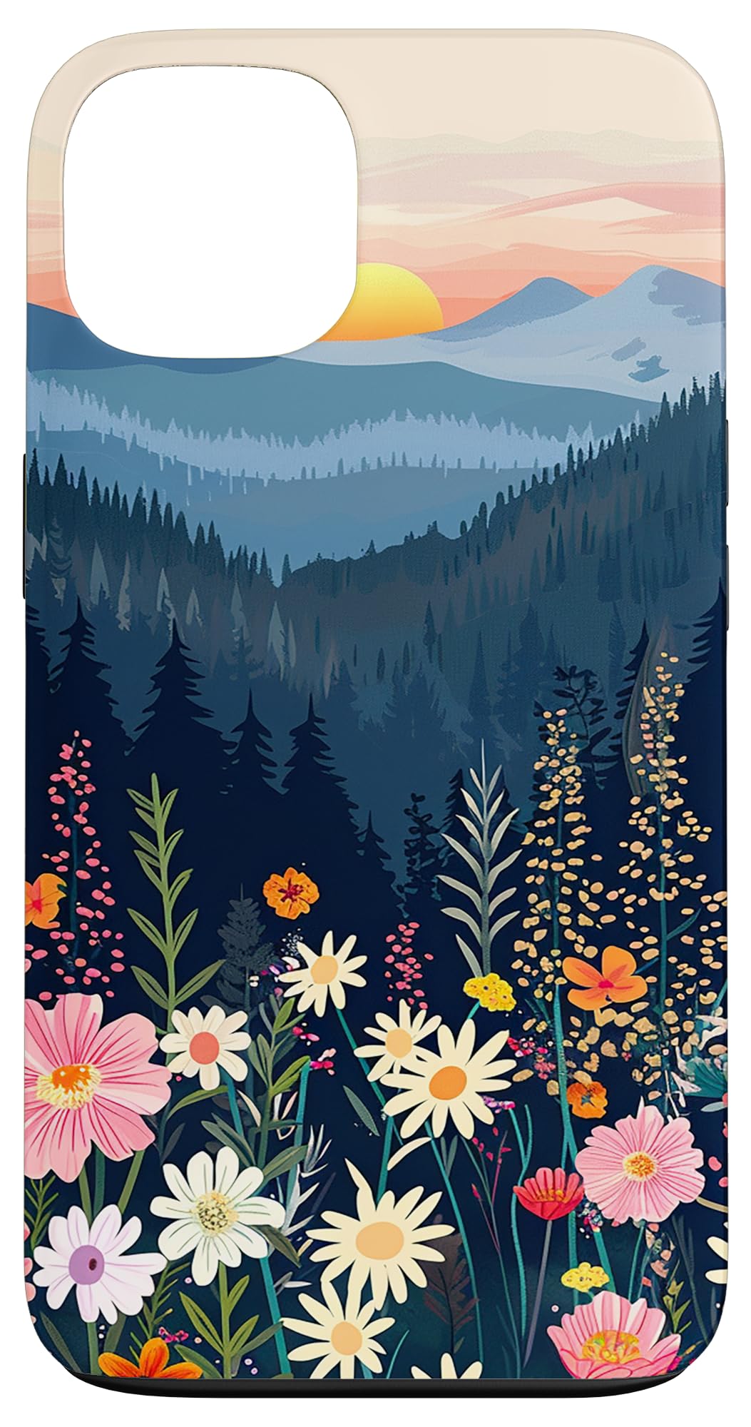 Boho Floral Forest Sunset Pine Tree Nature Mountain Case for iPhone 13