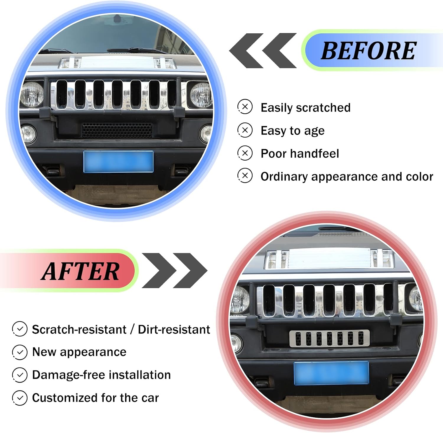Front Grill Mesh Inserts for Hummer H2 2003-2009 Accessories, Front Bumper Air Inlet Vent Center Grille Cover Bug Screen Deflector, Front Grill/Mesh Grille Grid Inserts Cover Panel Trim (Chrome)