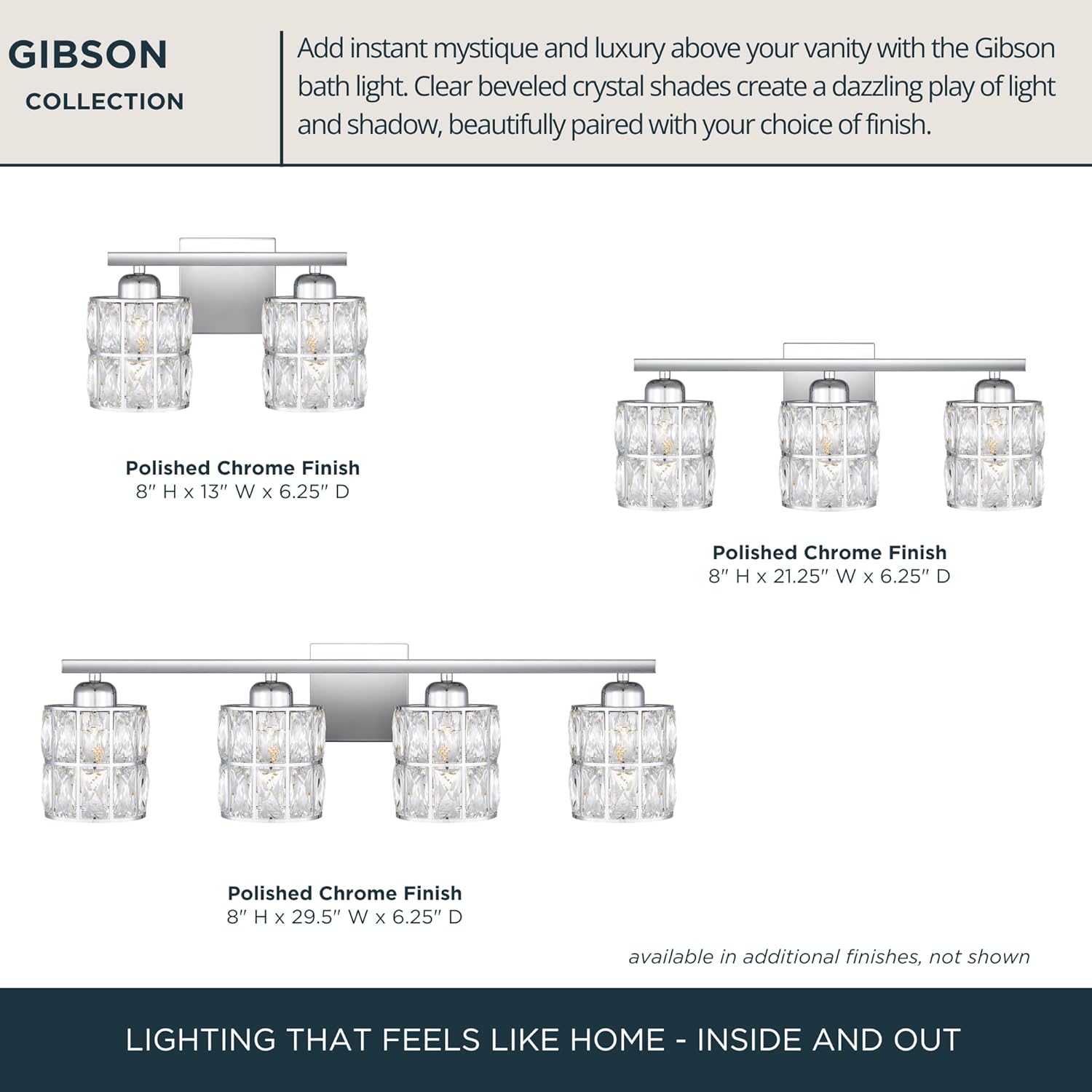 Quoizel Gibson 21" Glam Vanity Light, 3-Light, Polished Chrome Clear Crystal Glass, Dimmable, Up/Down Mount, ETL Damp-Rated